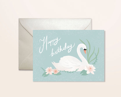 Happy Birthday Swan Card Greeting Cards - Honeypress Design