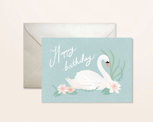 Happy Birthday Swan Card Greeting Cards - Honeypress Design