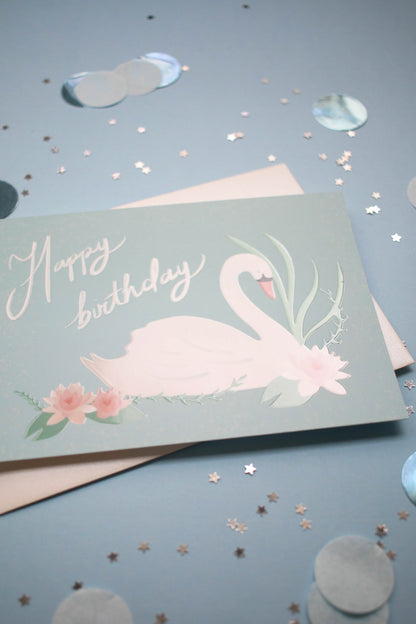 Happy Birthday Swan Card Greeting Cards - Honeypress Design