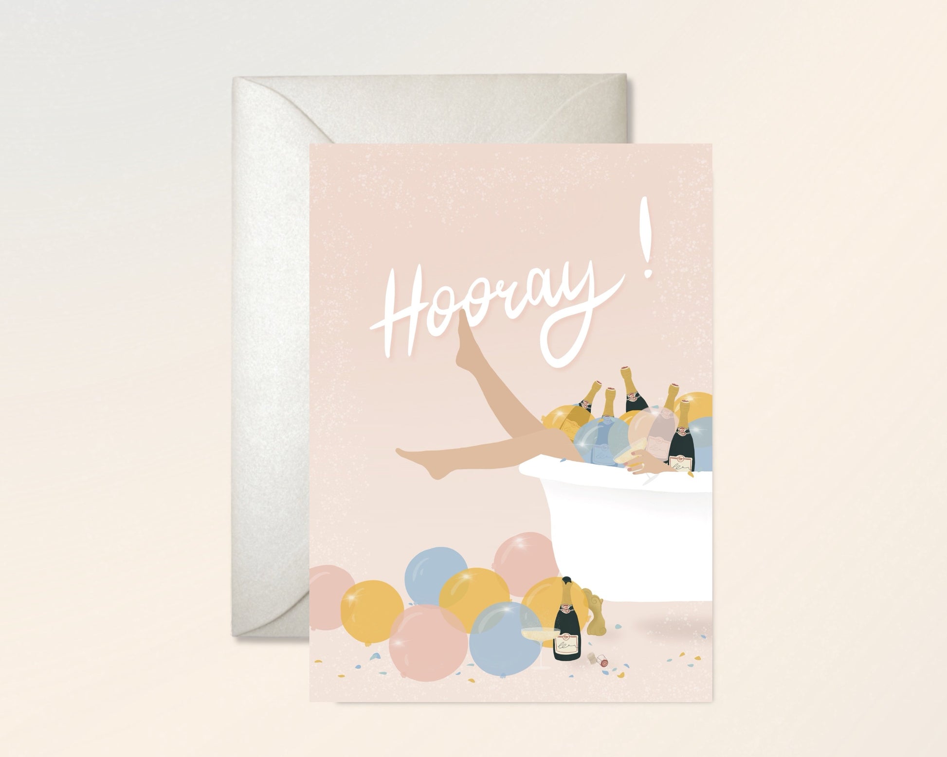 Hooray! Champagne Bathtub card Greeting Cards - Honeypress Design