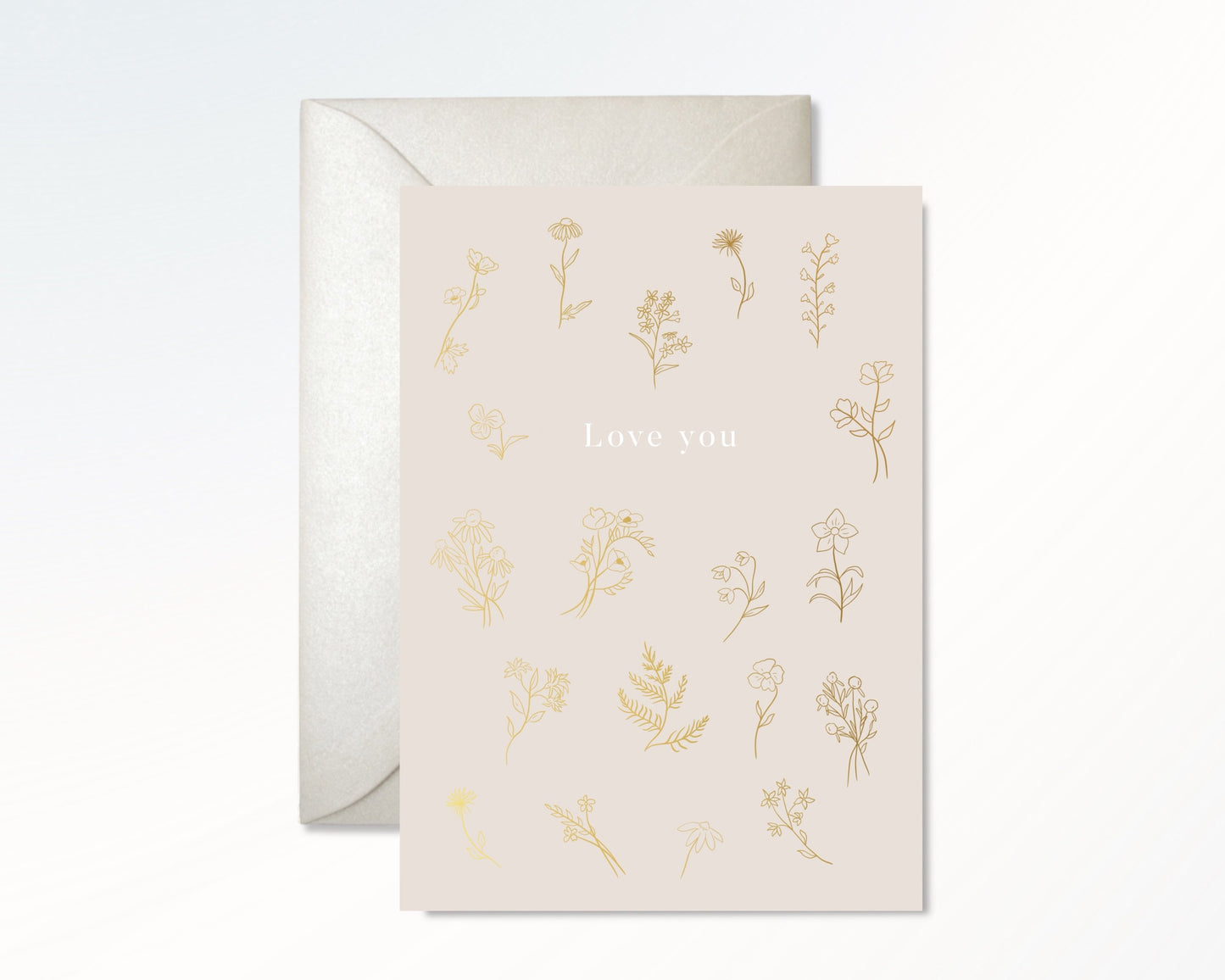 Love You Gold Flowers Card Greeting Cards - Honeypress Design